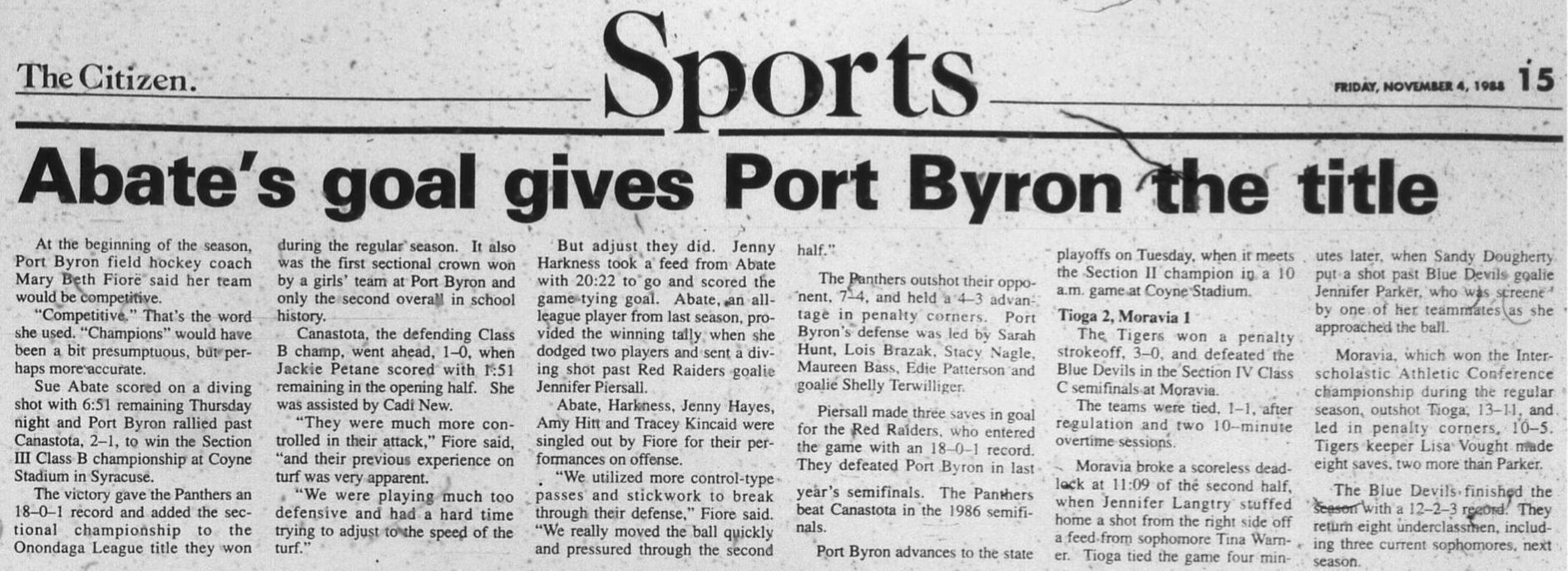 Port Byron Field Hockey title 1988